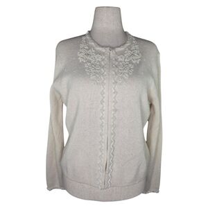 Vintage Jillian Jones Beaded Angora Wool Cardigan Ivory Hong Kong L